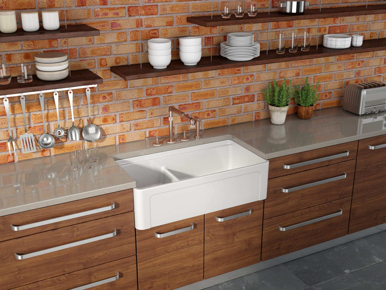 LaToscana 36" Double-Bowl Reversible Fireclay Farmhouse Kitchen Sink in White