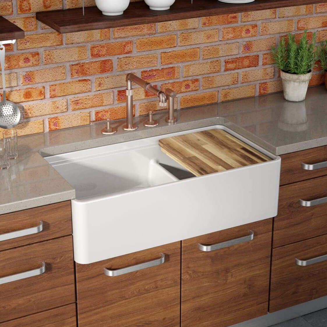 LaToscana 36" Double-Bowl Reversible Fireclay Farmhouse Kitchen Sink in White