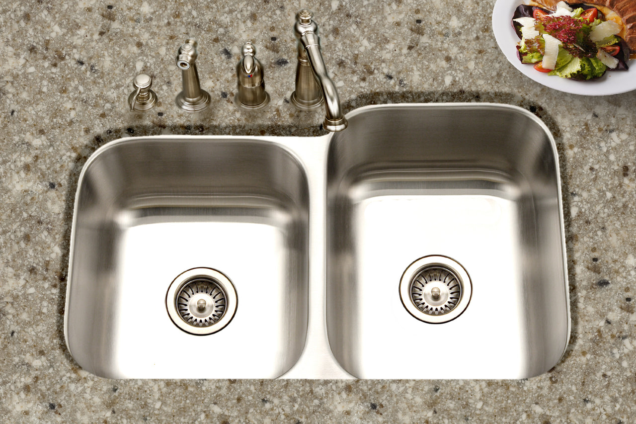 Houzer Medallion 32" Stainless Steel Undermount 60/40 Double Bowl Kitchen Sink with Small Bowl, Nested 20-Pack