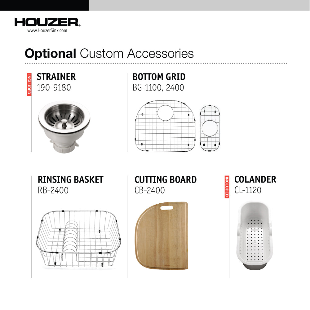 Houzer Medallion 32" Stainless Steel Undermount Double Small Bowl Kitchen Sink, Nested 20-Pack