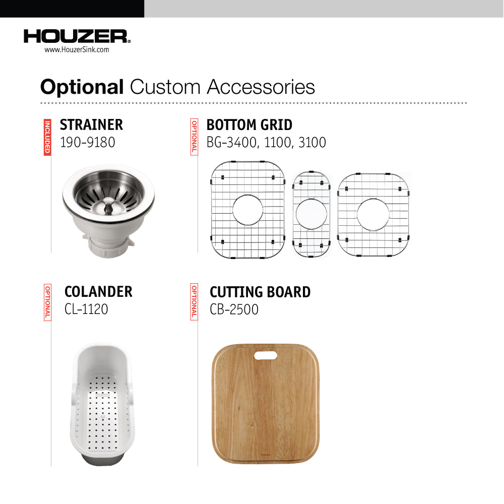 Houzer Medallion 40 inch Stainless Steel Undermount Triple Bowl Kitchen Sink, Nested 20-Pack