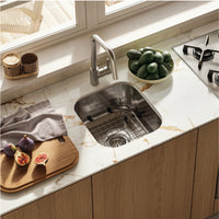 Thumbnail for Houzer Club 17 inch Stainless Steel Undermount Bowl Bar and Prep Sink with Strainer & Bottom Grid