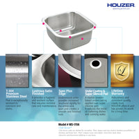 Thumbnail for Houzer Club 17 inch Stainless Steel Undermount Bowl Bar and Prep Sink with Strainer & Bottom Grid