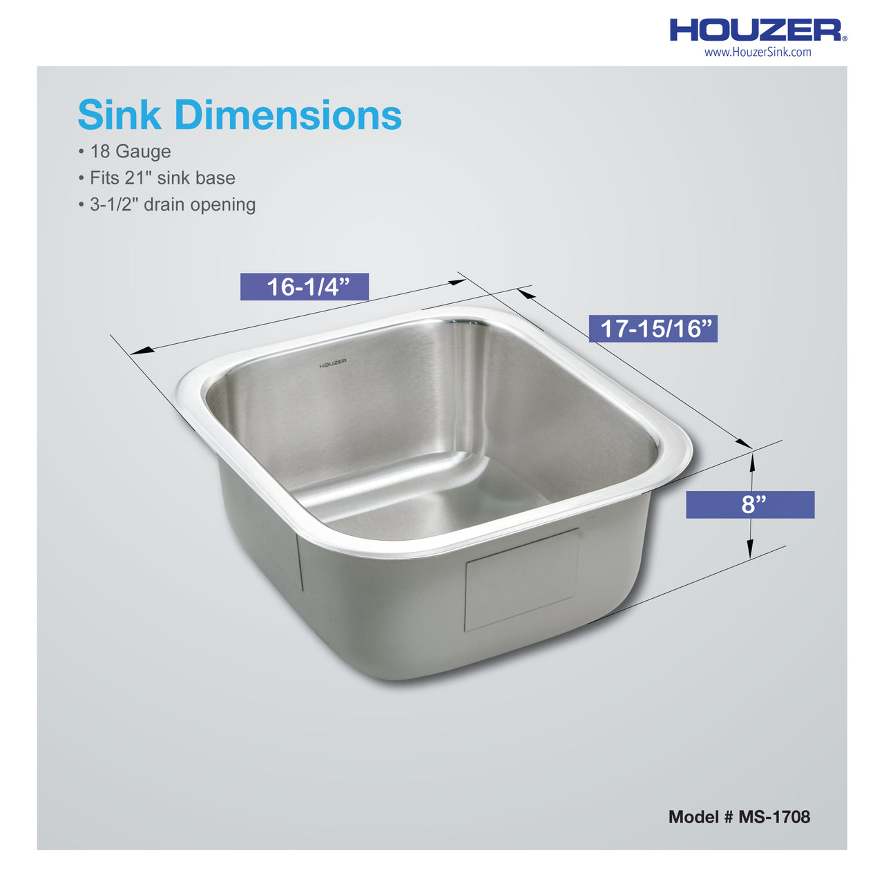 Houzer Club 17 inch Stainless Steel Undermount Bowl Bar and Prep Sink with Strainer & Bottom Grid