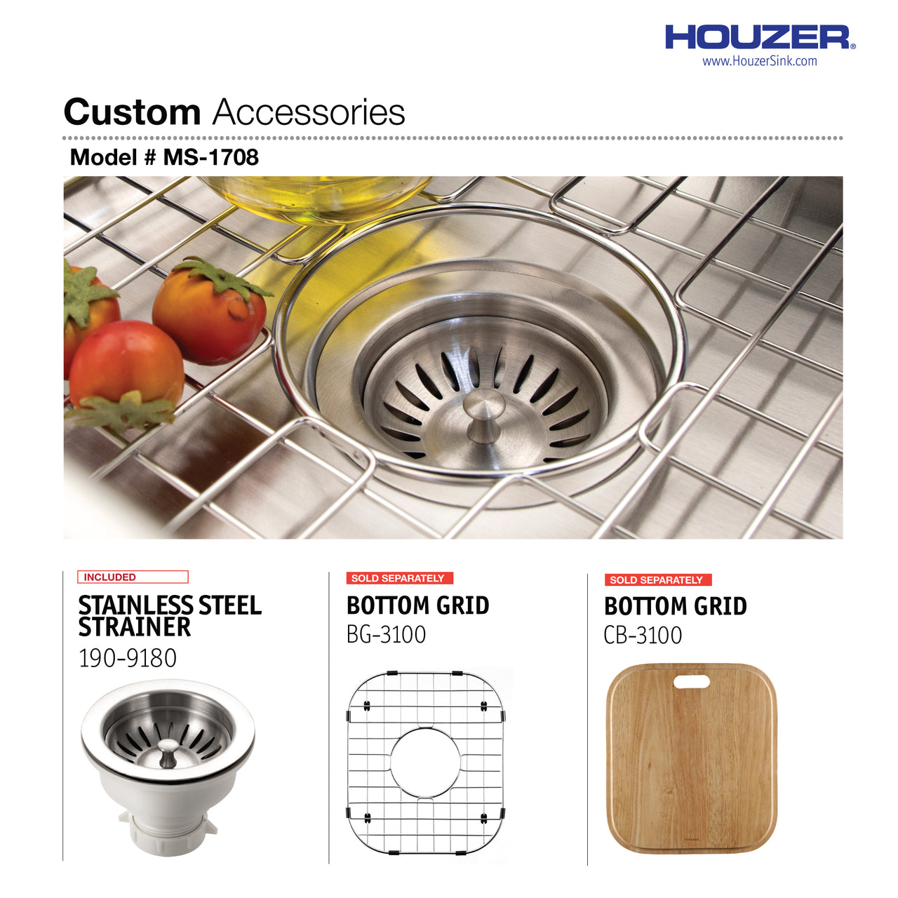 Houzer Club 17 inch Stainless Steel Undermount Bowl Bar and Prep Sink with Strainer & Bottom Grid