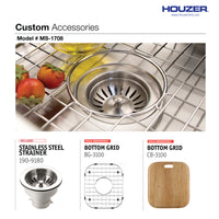 Thumbnail for Houzer Club 17 inch Stainless Steel Undermount Bowl Bar and Prep Sink with Strainer & Bottom Grid