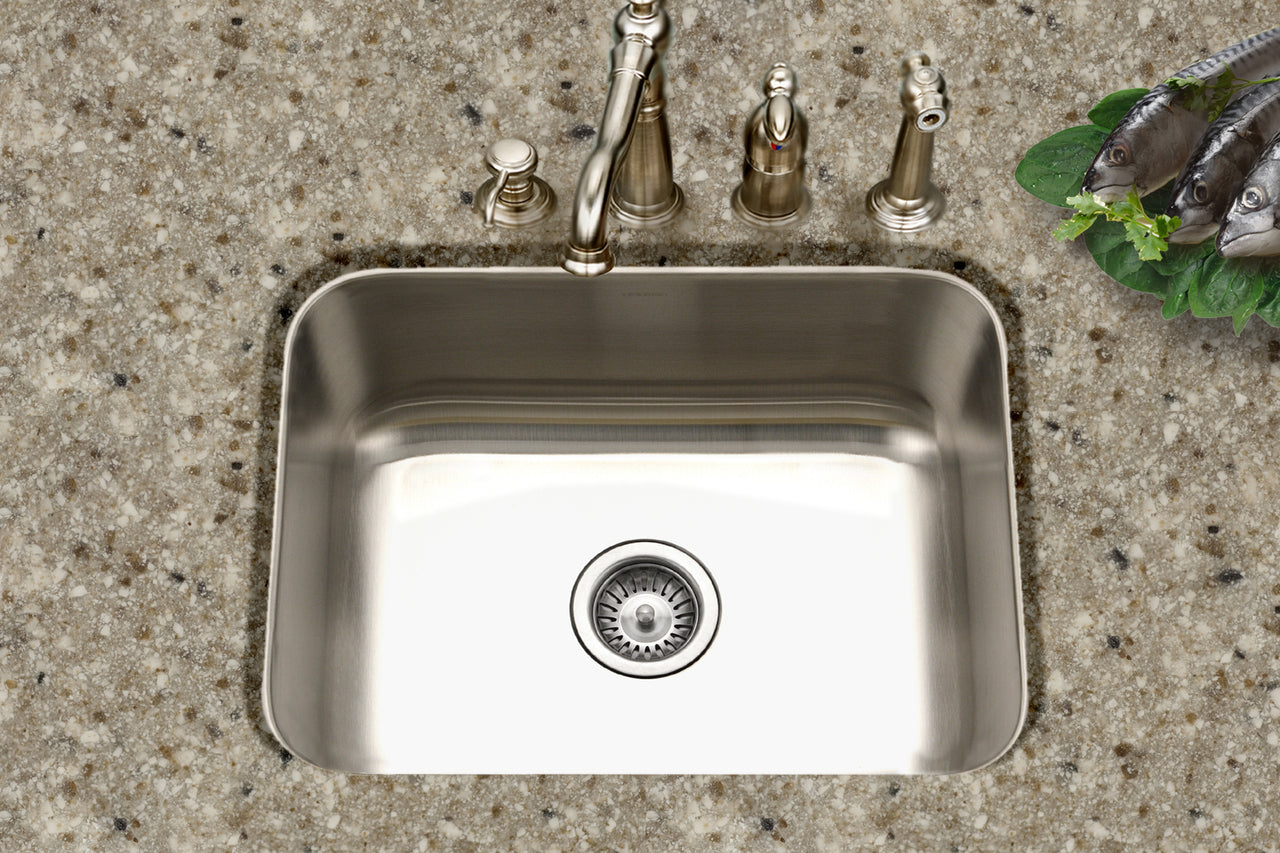 Houzer Medallion Classic 23 inch Stainless Steel Undermount Single Bowl Kitchen Sink with Strainer& Grid