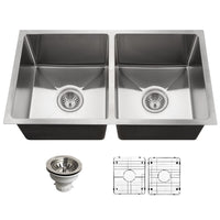 Thumbnail for Houzer Nouvelle 31 inch Stainless Steel Undermount 50/50 Double Bowl Kitchen Sink with Strainer & Grid
