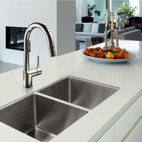 Thumbnail for Houzer Nouvelle 31 inch Stainless Steel Undermount 50/50 Double Bowl Kitchen Sink with Strainer & Grid