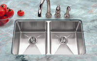 Thumbnail for Houzer Nouvelle 31 inch Stainless Steel Undermount 50/50 Double Bowl Kitchen Sink with Strainer & Grid