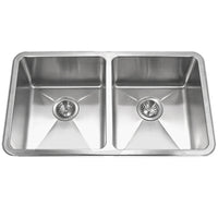 Thumbnail for Houzer Nouvelle 31 inch Stainless Steel Undermount 50/50 Double Bowl Kitchen Sink with Strainer & Grid