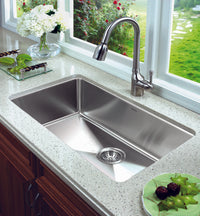 Thumbnail for Houzer Nouvelle 31 inch Stainless Steel Undermount Single Bowl Kitchen Sink with Strainer & Grid