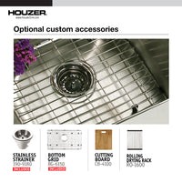 Thumbnail for Houzer Nouvelle 31 inch Stainless Steel Undermount Single Bowl Kitchen Sink with Strainer & Grid
