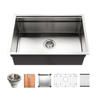 Thumbnail for Houzer Novus 18 Gauge Stainless Steel Undermount Dual Platform Workstation Single Bowl Kitchen Sink with Accessories