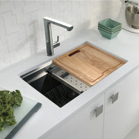 Thumbnail for Houzer Novus 18 Gauge Stainless Steel Undermount Dual Platform Workstation Single Bowl Kitchen Sink with Accessories
