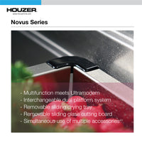 Thumbnail for Houzer Novus 18 Gauge Stainless Steel Undermount Dual Platform Workstation Single Bowl Kitchen Sink with Accessories