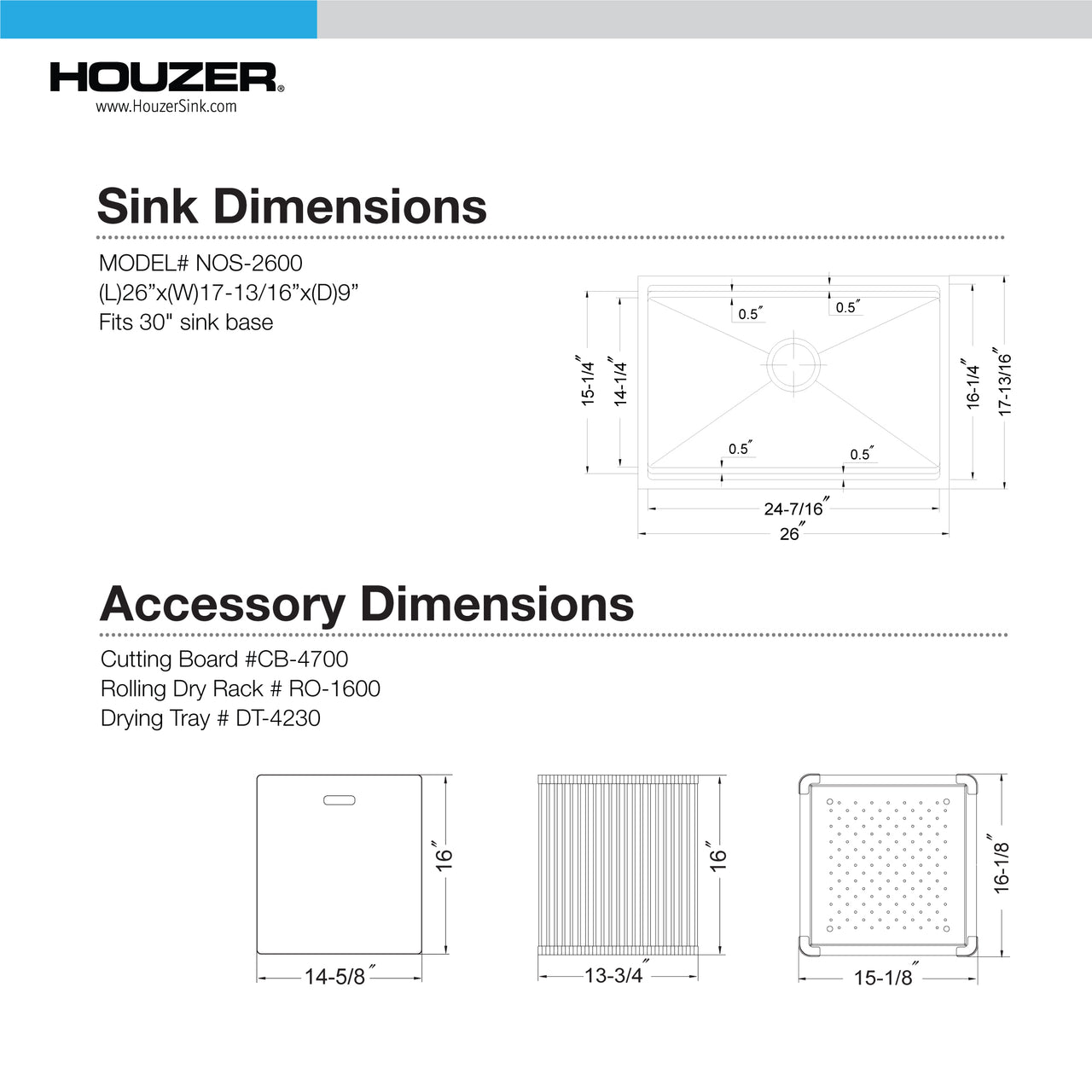 Houzer Novus 18 Gauge Stainless Steel Undermount Dual Platform Workstation Single Bowl Kitchen Sink with Accessories