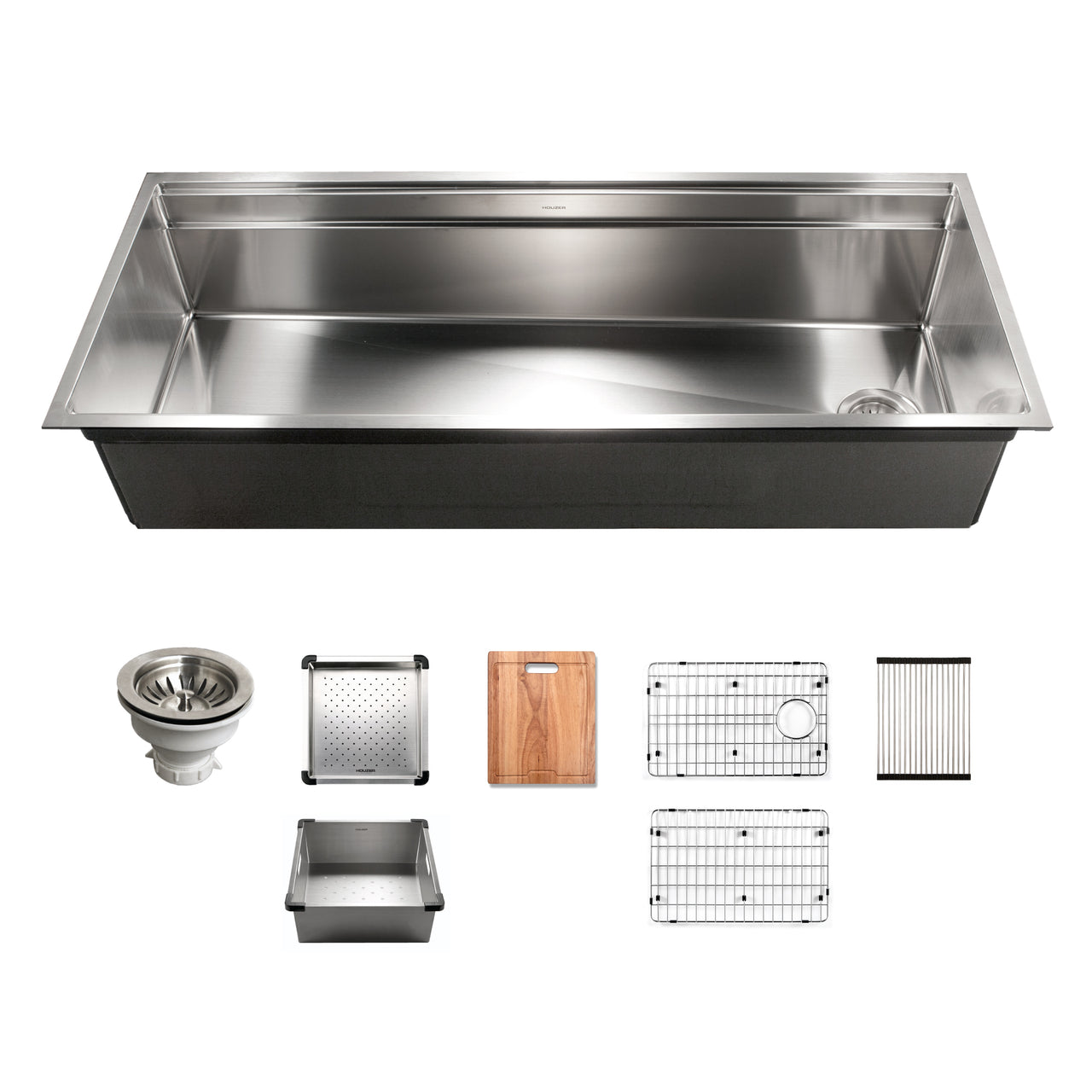 Houzer Novus 18 Gauge Stainless Steel Undermount Dual Platform Workstation Single Bowl Kitchen Sink with Accessories