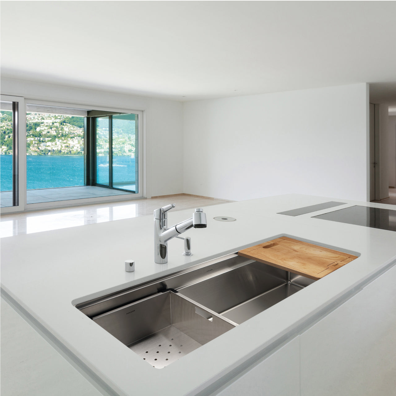 Houzer Novus 18 Gauge Stainless Steel Undermount Dual Platform Workstation Single Bowl Kitchen Sink with Accessories