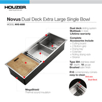Thumbnail for Houzer Novus 18 Gauge Stainless Steel Undermount Dual Platform Workstation Single Bowl Kitchen Sink with Accessories