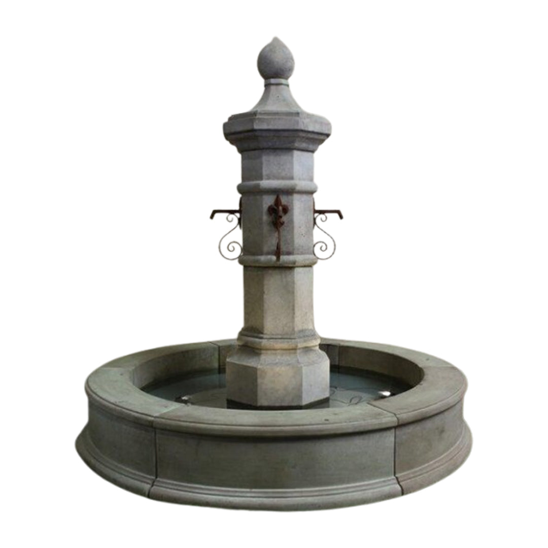 Octavia Concrete Column Outdoor Fountain with Easy Pond Basin – 4-Spout Cast Stone Centerpiece