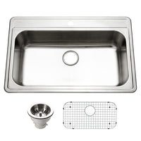 Thumbnail for Houzer Premier 33 inch Stainless Steel Drop-in Topmount Single Bowl Kitchen Sink with Strainer & Grid