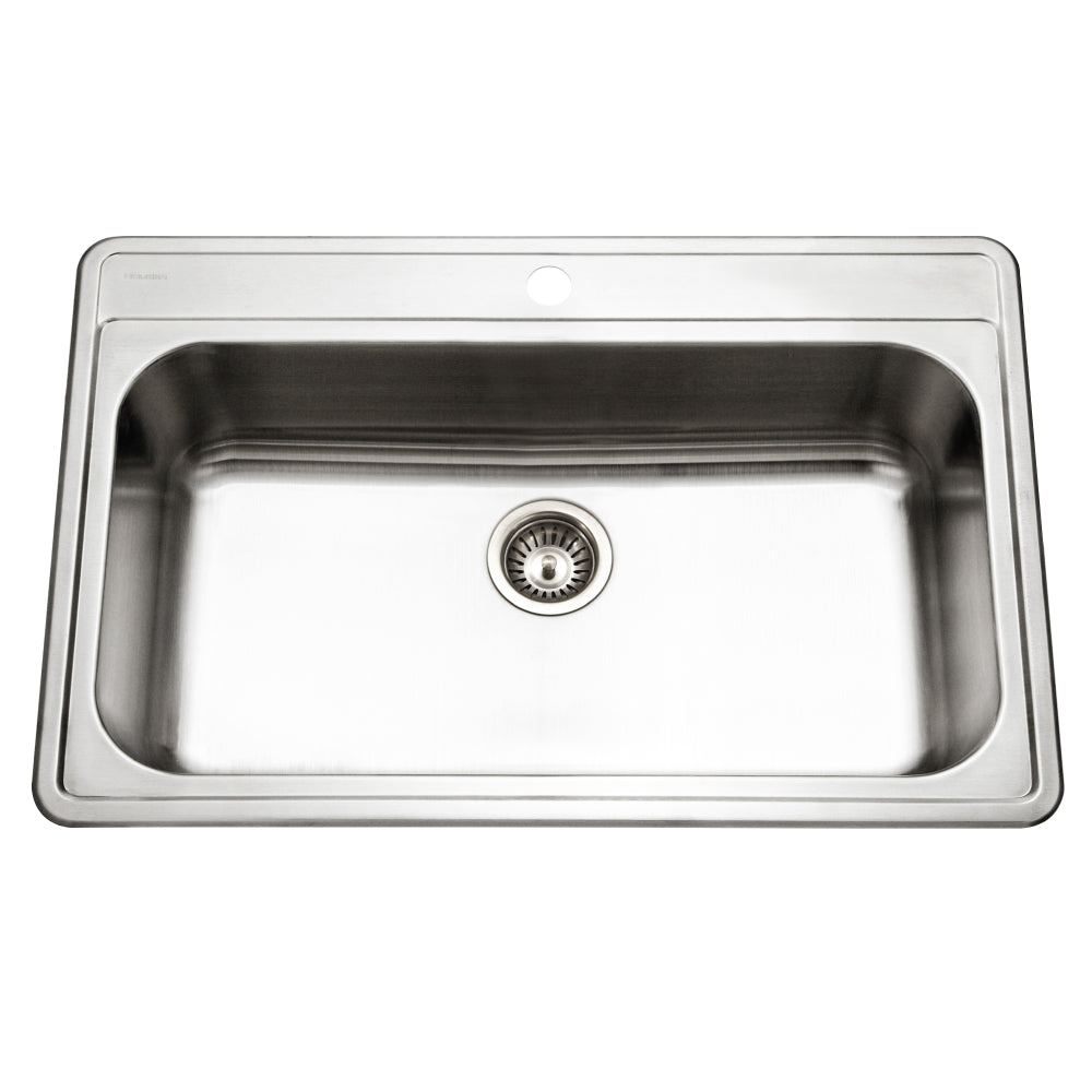 Houzer Premier 33 inch Stainless Steel Drop-in Topmount Single Bowl Kitchen Sink with Strainer & Grid