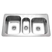 Thumbnail for Houzer Premier 41 inch Stainless Steel Drop-in Topmount 4-hole Triple Bowl Kitchen Sink with Strainers & Grids