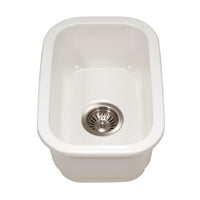 Thumbnail for Houzer Platus 13 inch White Fireclay Undermount Single Bowl Bar Sink with Strainer & Grid