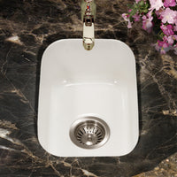 Thumbnail for Houzer Platus 13 inch White Fireclay Undermount Single Bowl Bar Sink