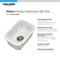 Thumbnail for Houzer Platus 13 inch White Fireclay Undermount Single Bowl Bar Sink with Strainer & Grid