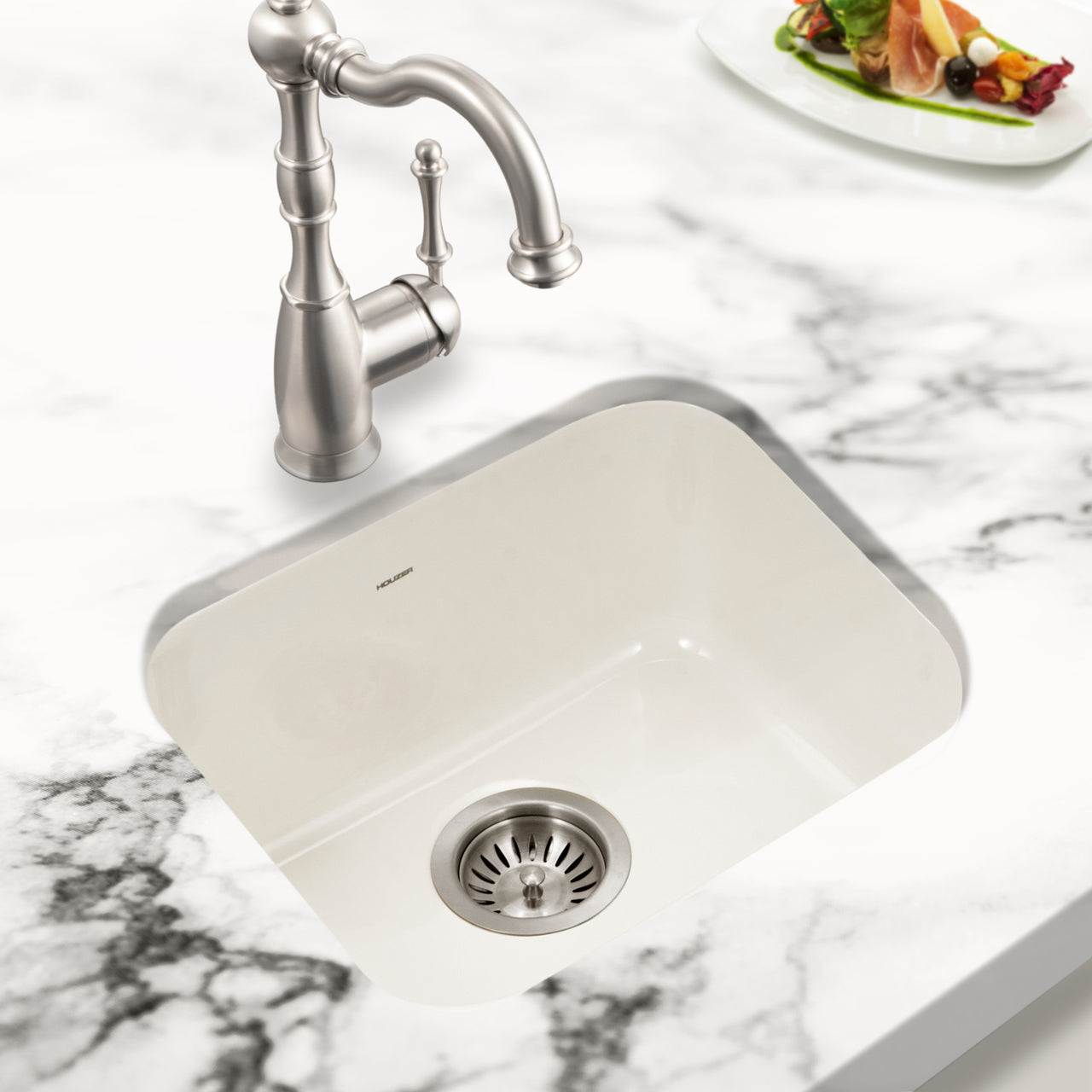 Houzer Platus 18 inch Fireclay Undermount Single Bowl Bar Sink