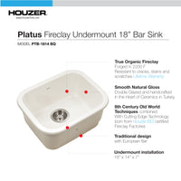 Thumbnail for Houzer Platus 18 inch Fireclay Undermount Single Bowl Bar Sink with Strainer