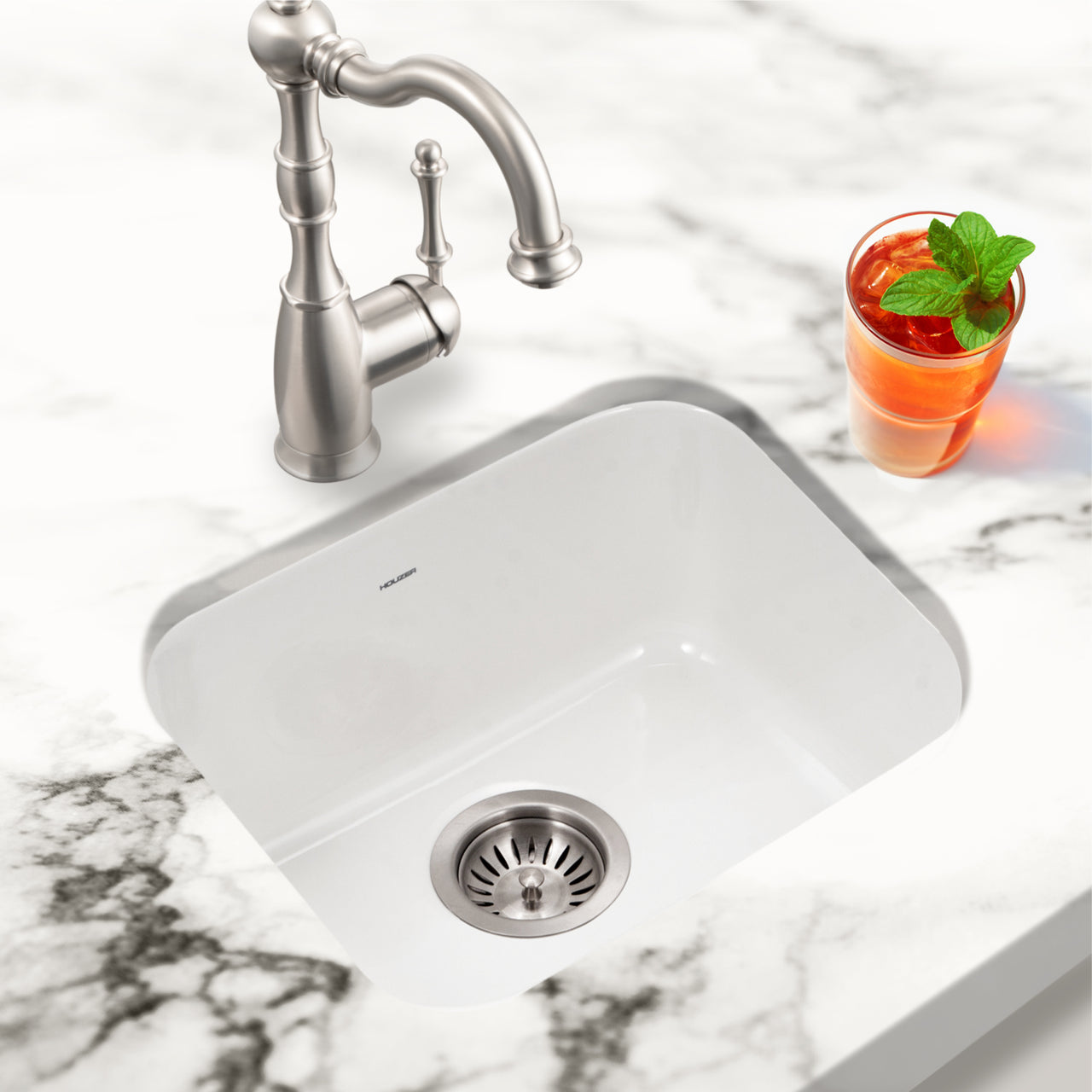 Houzer Platus 18 inch Fireclay Undermount Single Bowl Bar Sink