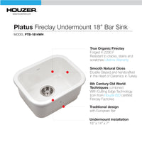 Thumbnail for Houzer Platus 18 inch Fireclay Undermount Single Bowl Bar Sink