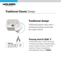 Thumbnail for Houzer Platus 18 inch Fireclay Undermount Single Bowl Bar Sink with Strainer