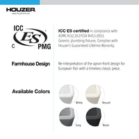Thumbnail for Houzer Platus 33 inch White Fireclay Apron Front Farmhouse Double Bowl Kitchen Sink