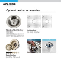 Thumbnail for Houzer Platus 33 inch White Fireclay Apron Front Farmhouse 60/40 Double Bowl Kitchen Sink with Basket Strainer and Basin Grids Included