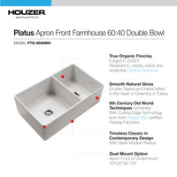 Thumbnail for Houzer Platus 33 inch White Fireclay Apron Front Farmhouse Double Bowl Kitchen Sink