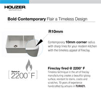 Thumbnail for Houzer Platus 33 inch White Fireclay Apron Front Farmhouse Double Bowl Kitchen Sink
