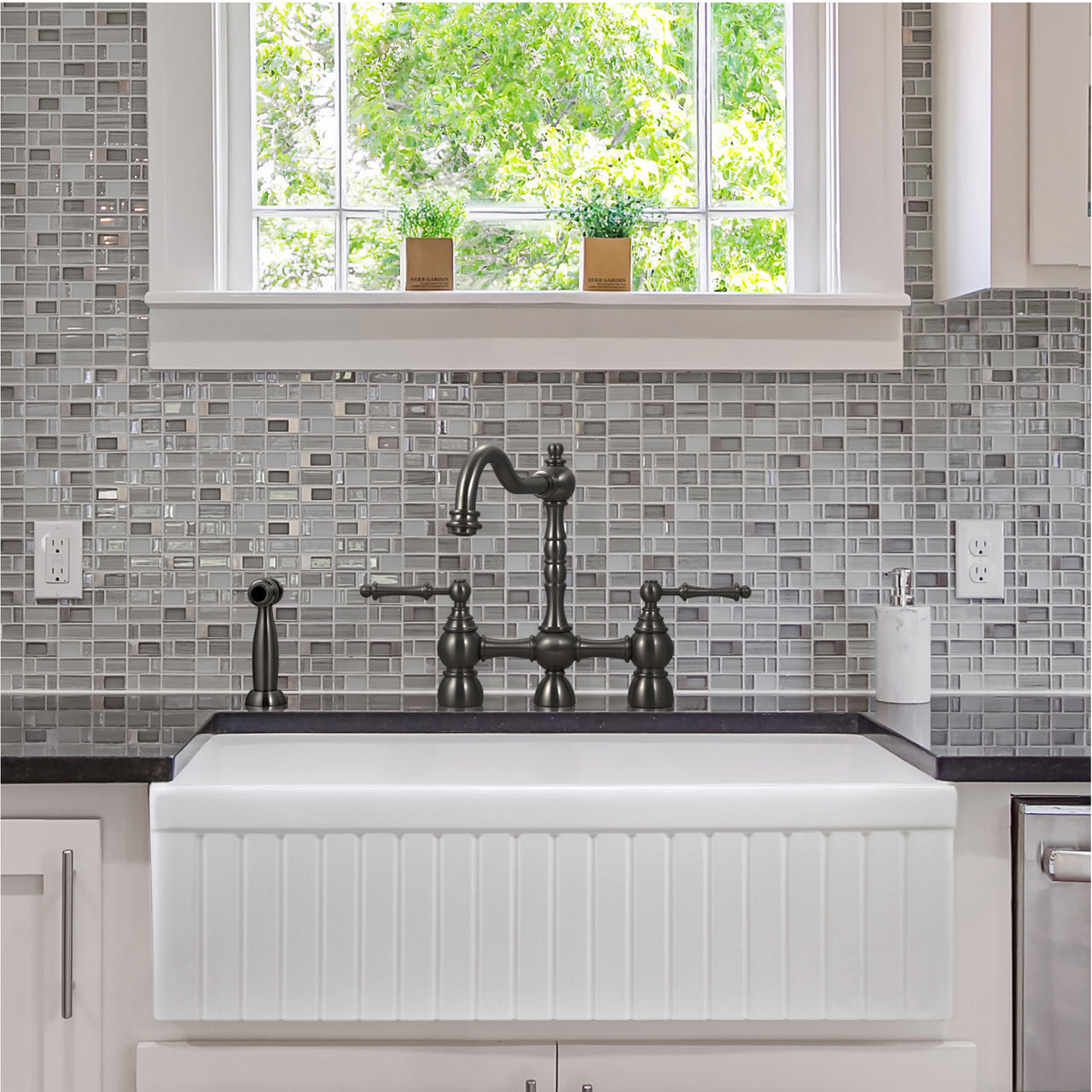 Houzer Platus 33 inch White Fireclay Apron Front Farmhouse Single Bowl Kitchen Sink