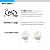 Thumbnail for Houzer Platus 33 inch White Fireclay Apron Front Farmhouse Single Bowl Kitchen Sink