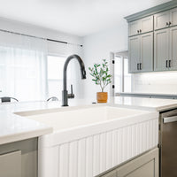 Thumbnail for Houzer Platus 33 inch White Fireclay Apron Front Farmhouse Single Bowl Kitchen Sink