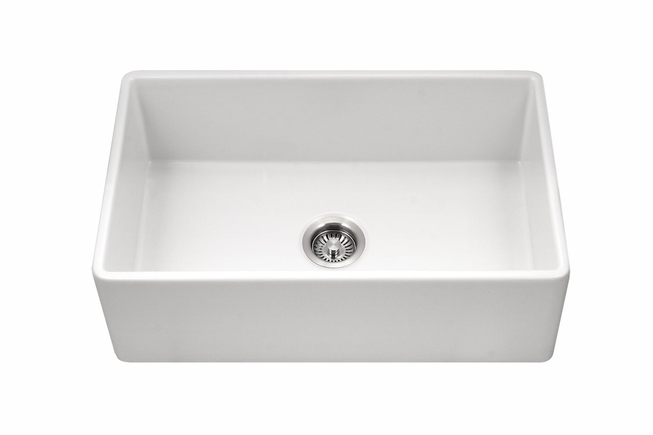 Houzer Platus White Fireclay Apron Front Farmhouse Single Bowl Kitchen Sink
