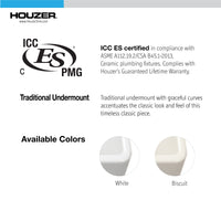 Thumbnail for Houzer Platus 32 inch White Fireclay Undermount 50/50 Double Bowl Kitchen Sink