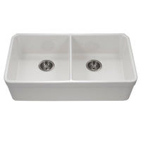 Thumbnail for Houzer Platus 32 inch White Fireclay Undermount 50/50 Double Bowl Kitchen Sink