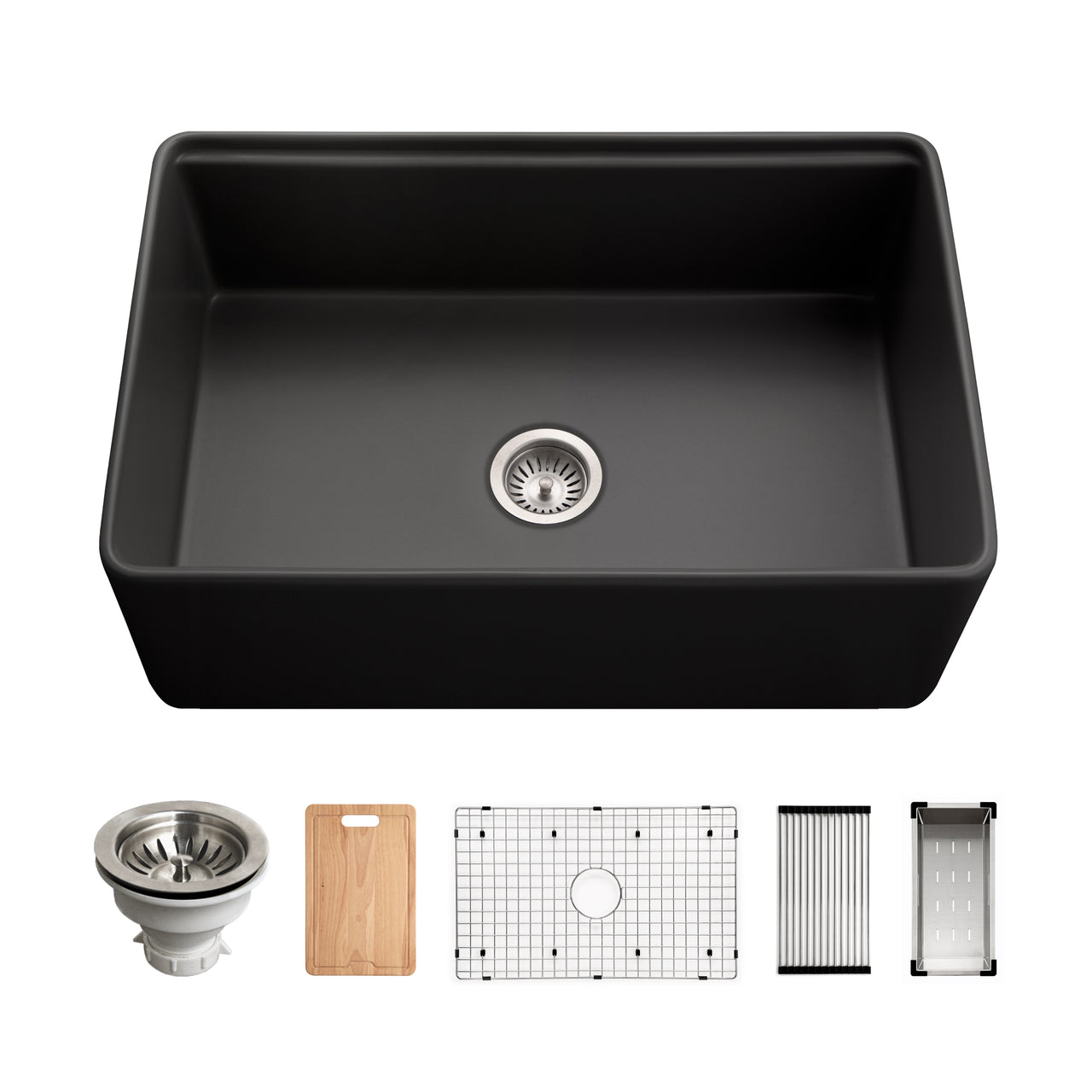 Houzer Aspire 30 inch Fireclay Farmhouse Apron Front Single Bowl Workstation Sink with Accessories