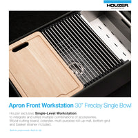 Thumbnail for Houzer Aspire 30 inch Fireclay Farmhouse Apron Front Single Bowl Workstation Sink with Accessories
