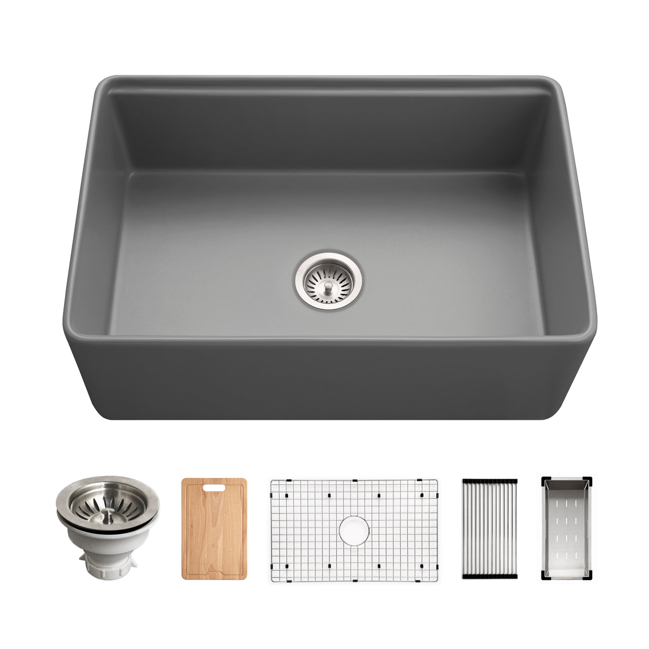 Houzer Aspire 30 inch Fireclay Farmhouse Apron Front Single Bowl Workstation Sink with Accessories