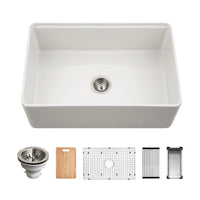Thumbnail for Houzer Aspire 30 inch Fireclay Farmhouse Apron Front Single Bowl Workstation Sink with Accessories